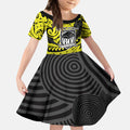 Custom Panthers Rugby 60th Anniversary Kid Short Sleeve Dress Penrith Polynesian Tribal Pattern - Traditional Tattoo