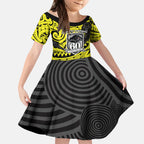 Custom Panthers Rugby 60th Anniversary Kid Short Sleeve Dress Penrith Polynesian Tribal Pattern - Traditional Tattoo