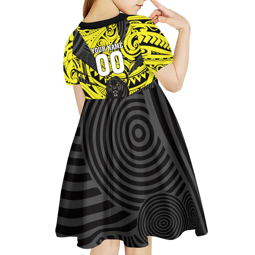 Custom Panthers Rugby 60th Anniversary Kid Short Sleeve Dress Penrith Polynesian Tribal Pattern - Traditional Tattoo