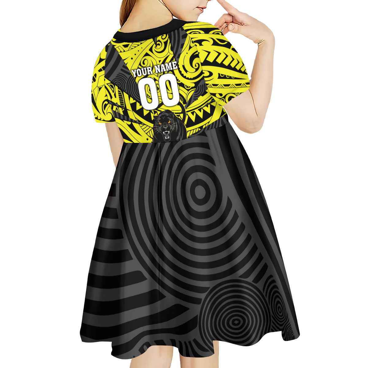 Custom Panthers Rugby 60th Anniversary Kid Short Sleeve Dress Penrith Polynesian Tribal Pattern - Traditional Tattoo