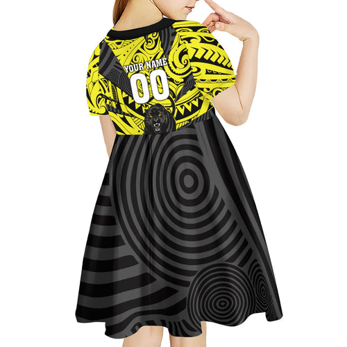 Custom Panthers Rugby 60th Anniversary Kid Short Sleeve Dress Penrith Polynesian Tribal Pattern - Traditional Tattoo
