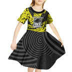 Custom Panthers Rugby 60th Anniversary Kid Short Sleeve Dress Penrith Polynesian Tribal Pattern - Traditional Tattoo