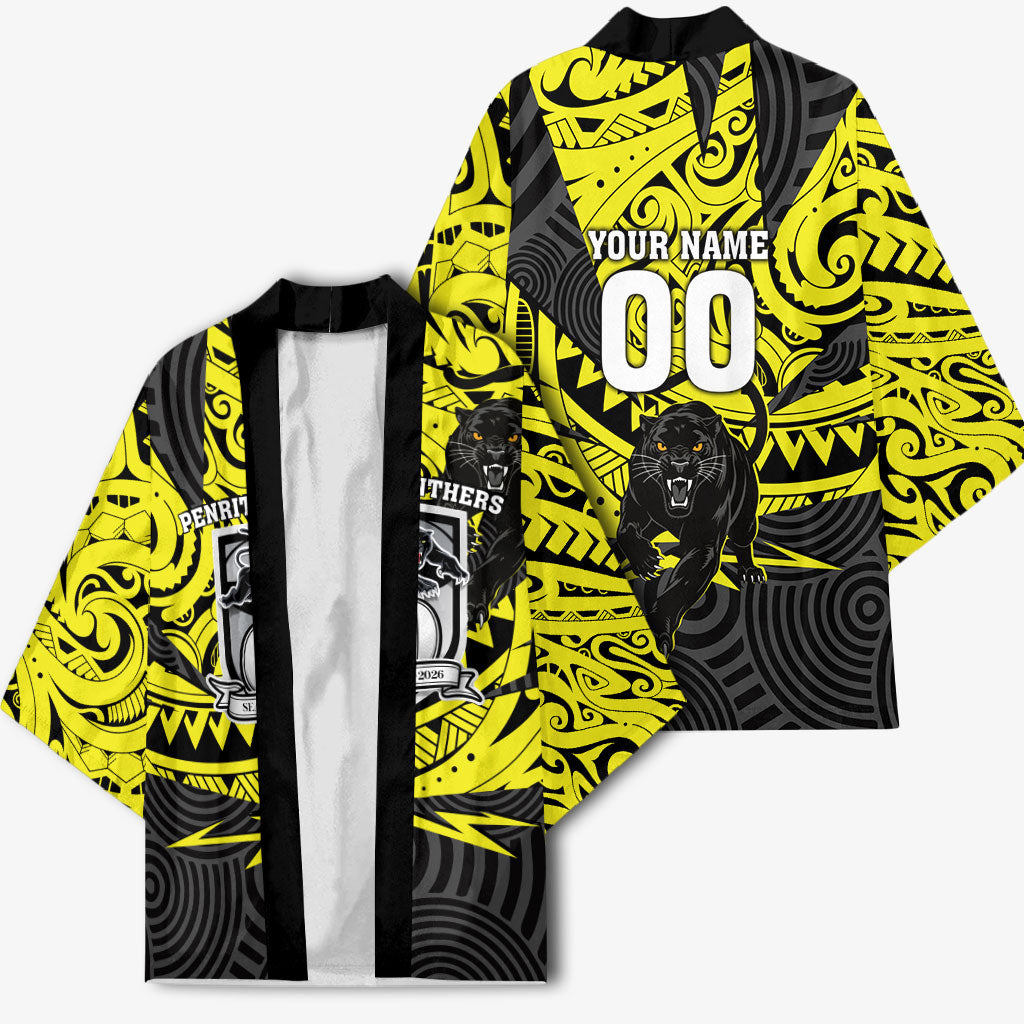 Custom Panthers Rugby 60th Anniversary Kimono Penrith Polynesian Tribal Pattern - Traditional Tattoo