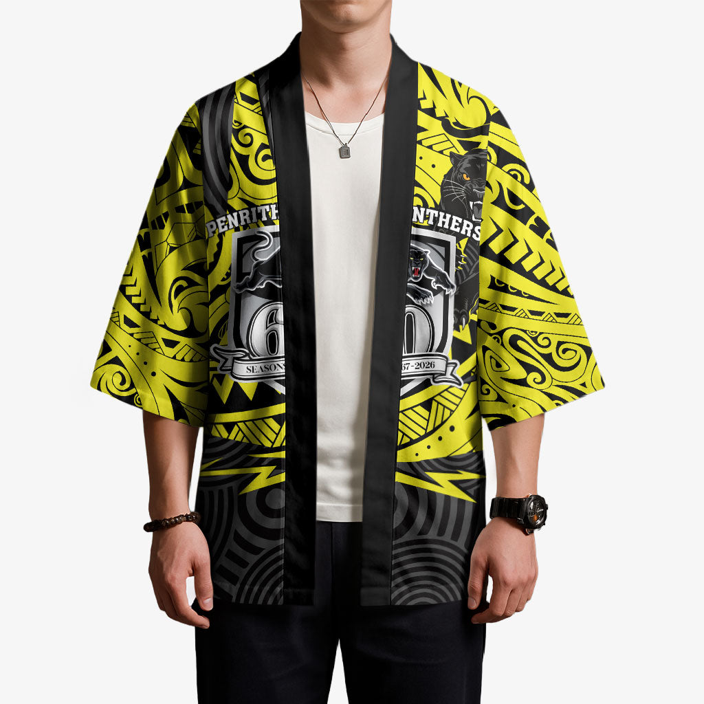Custom Panthers Rugby 60th Anniversary Kimono Penrith Polynesian Tribal Pattern - Traditional Tattoo