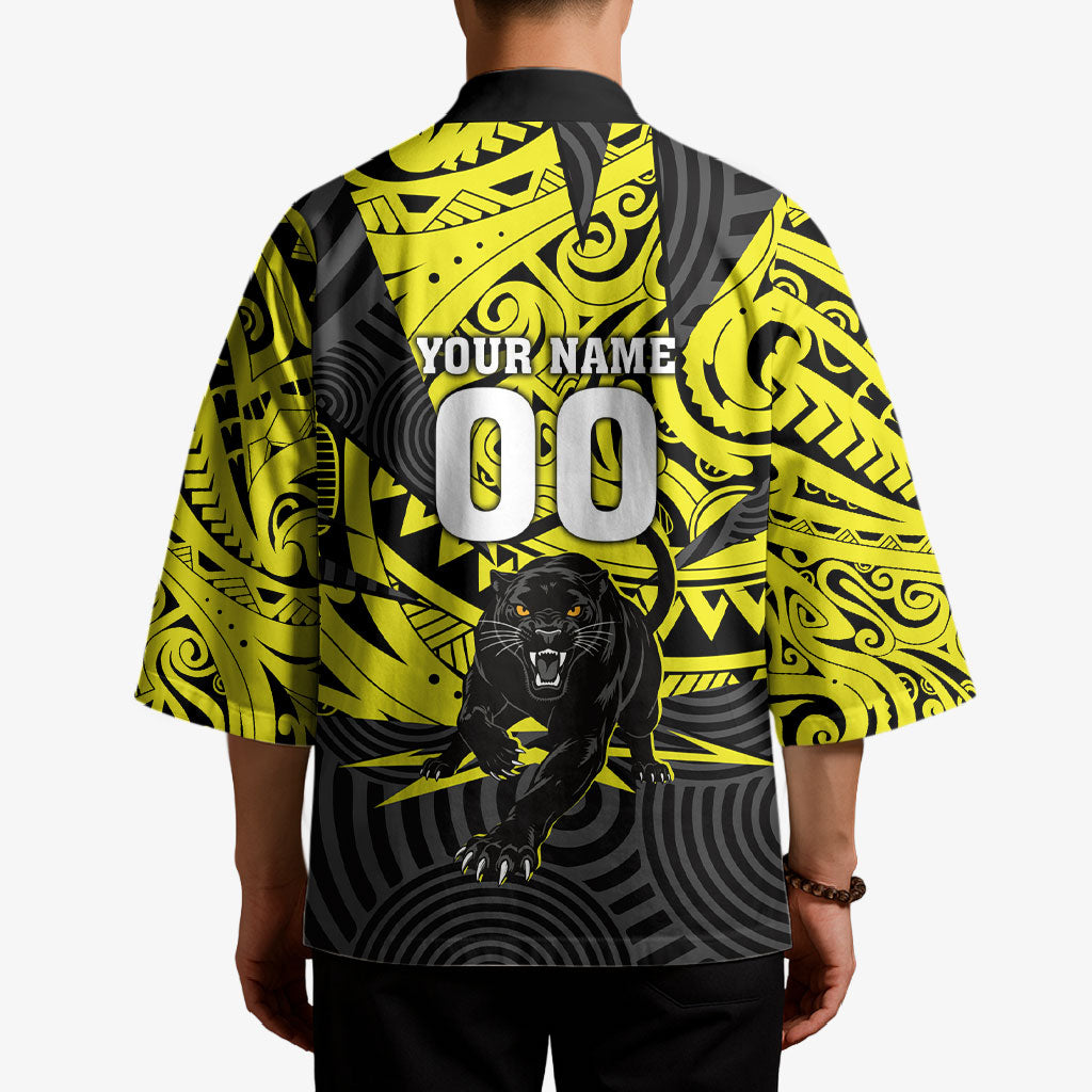 Custom Panthers Rugby 60th Anniversary Kimono Penrith Polynesian Tribal Pattern - Traditional Tattoo