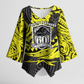 Custom Panthers Rugby 60th Anniversary Kimono Sleeve Blouse Penrith Polynesian Tribal Pattern - Traditional Tattoo