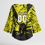 Custom Panthers Rugby 60th Anniversary Kimono Sleeve Blouse Penrith Polynesian Tribal Pattern - Traditional Tattoo
