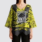 Custom Panthers Rugby 60th Anniversary Kimono Sleeve Blouse Penrith Polynesian Tribal Pattern - Traditional Tattoo