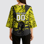 Custom Panthers Rugby 60th Anniversary Kimono Sleeve Blouse Penrith Polynesian Tribal Pattern - Traditional Tattoo