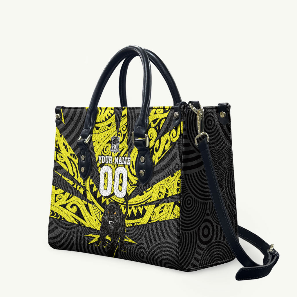 Custom Panthers Rugby 60th Anniversary Leather Bag Penrith Polynesian Tribal Pattern - Traditional Tattoo