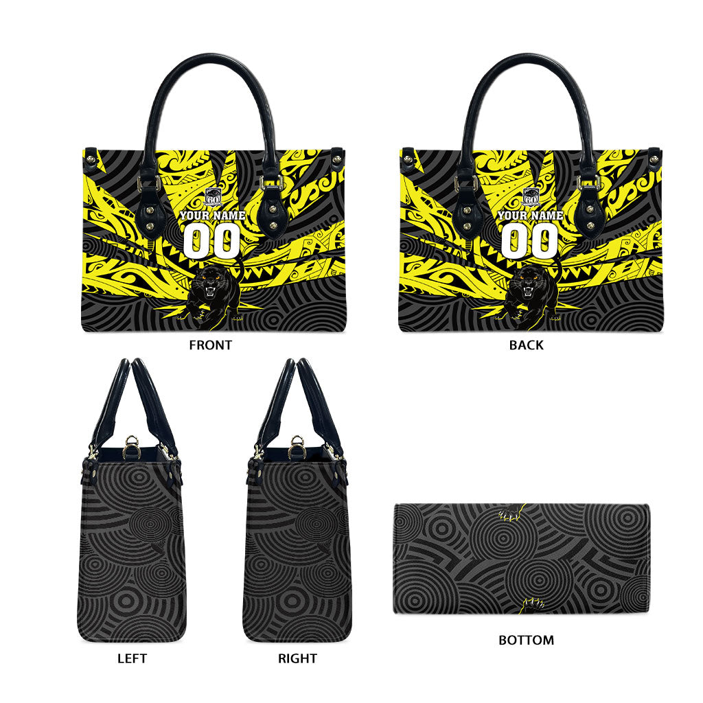 Custom Panthers Rugby 60th Anniversary Leather Bag Penrith Polynesian Tribal Pattern - Traditional Tattoo