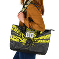 Custom Panthers Rugby 60th Anniversary Leather Tote Bag Penrith Polynesian Tribal Pattern - Traditional Tattoo