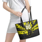 Custom Panthers Rugby 60th Anniversary Leather Tote Bag Penrith Polynesian Tribal Pattern - Traditional Tattoo