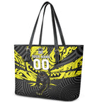 Custom Panthers Rugby 60th Anniversary Leather Tote Bag Penrith Polynesian Tribal Pattern - Traditional Tattoo