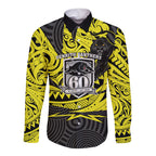 Custom Panthers Rugby 60th Anniversary Long Sleeve Button Shirt Penrith Polynesian Tribal Pattern - Traditional Tattoo