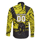 Custom Panthers Rugby 60th Anniversary Long Sleeve Button Shirt Penrith Polynesian Tribal Pattern - Traditional Tattoo