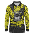Custom Panthers Rugby 60th Anniversary Long Sleeve Polo Shirt Penrith Polynesian Tribal Pattern - Traditional Tattoo