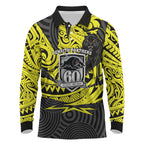 Custom Panthers Rugby 60th Anniversary Long Sleeve Polo Shirt Penrith Polynesian Tribal Pattern - Traditional Tattoo
