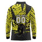Custom Panthers Rugby 60th Anniversary Long Sleeve Polo Shirt Penrith Polynesian Tribal Pattern - Traditional Tattoo