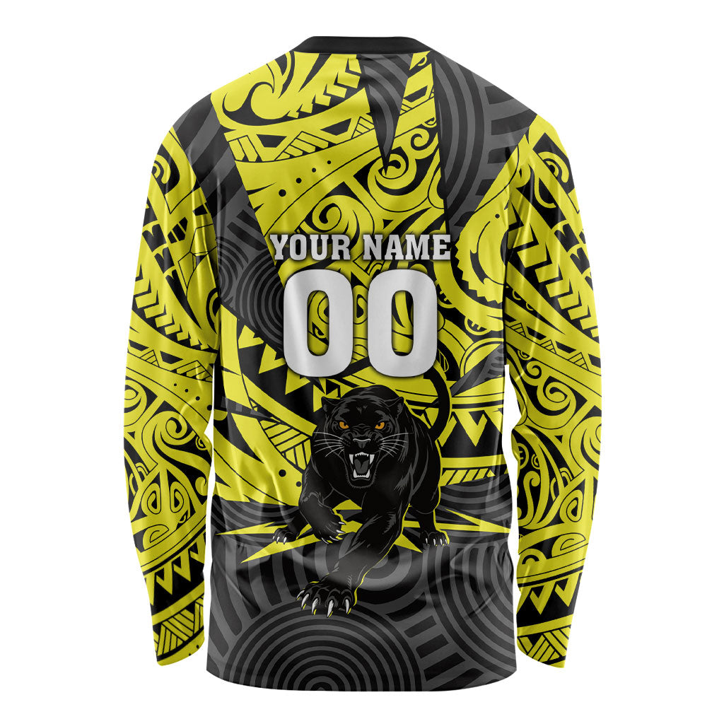 Custom Panthers Rugby 60th Anniversary Long Sleeve Shirt Penrith Polynesian Tribal Pattern - Traditional Tattoo