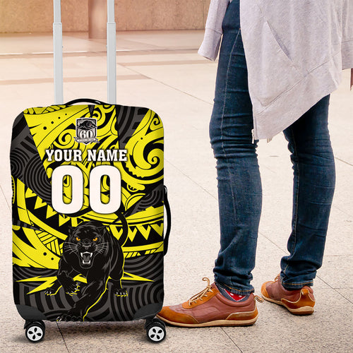 Custom Panthers Rugby 60th Anniversary Luggage Cover Penrith Polynesian Tribal Pattern - Traditional Tattoo