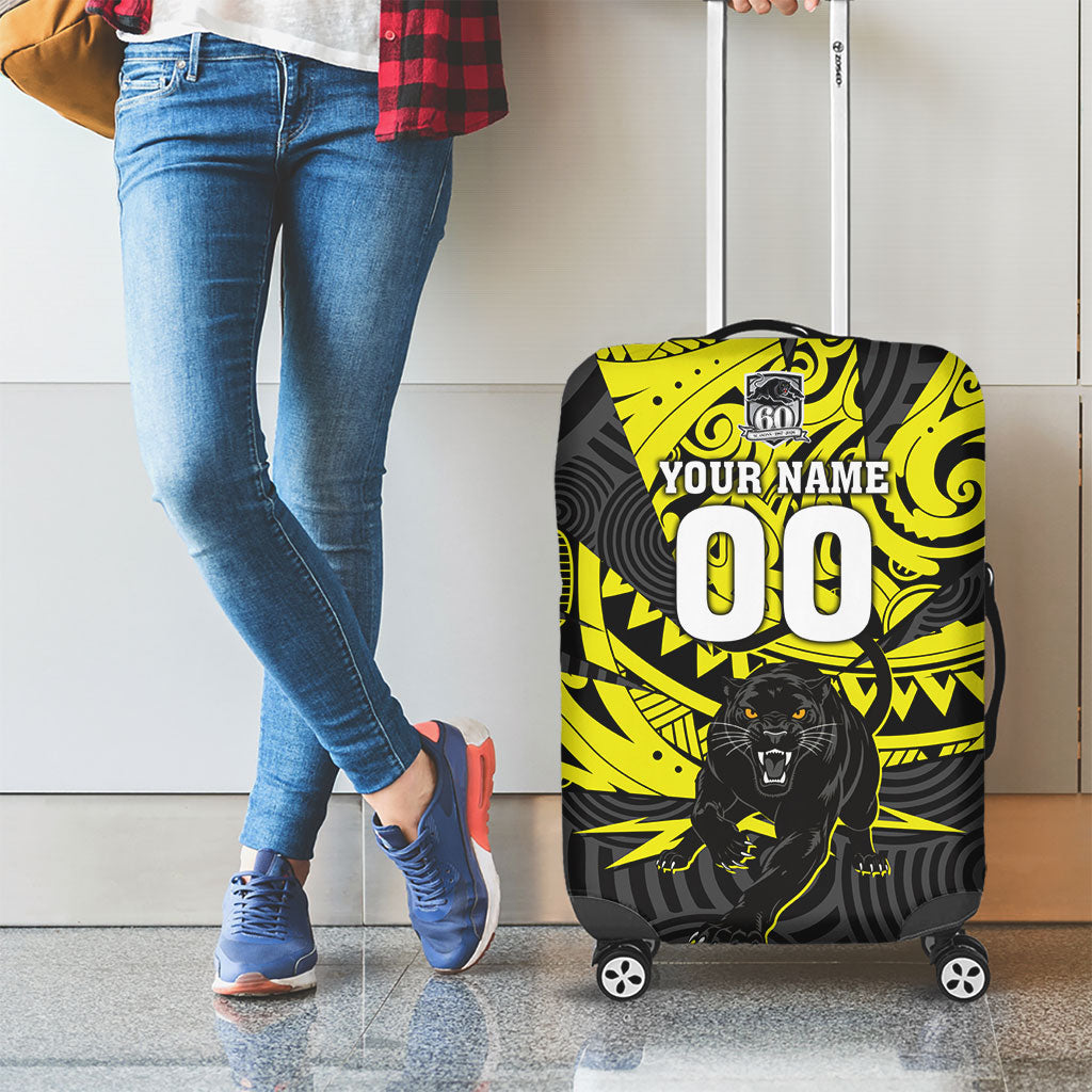 Custom Panthers Rugby 60th Anniversary Luggage Cover Penrith Polynesian Tribal Pattern - Traditional Tattoo