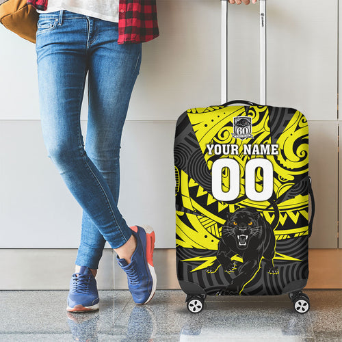 Custom Panthers Rugby 60th Anniversary Luggage Cover Penrith Polynesian Tribal Pattern - Traditional Tattoo