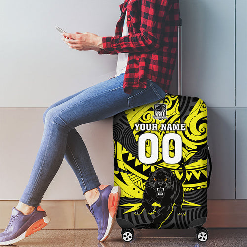 Custom Panthers Rugby 60th Anniversary Luggage Cover Penrith Polynesian Tribal Pattern - Traditional Tattoo