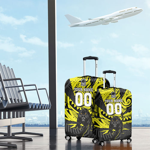 Custom Panthers Rugby 60th Anniversary Luggage Cover Penrith Polynesian Tribal Pattern - Traditional Tattoo