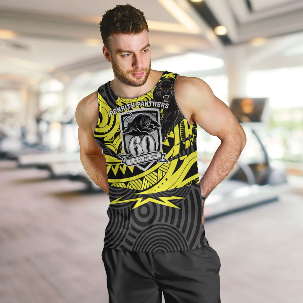 Custom Panthers Rugby 60th Anniversary Men Tank Top Penrith Polynesian Tribal Pattern - Traditional Tattoo