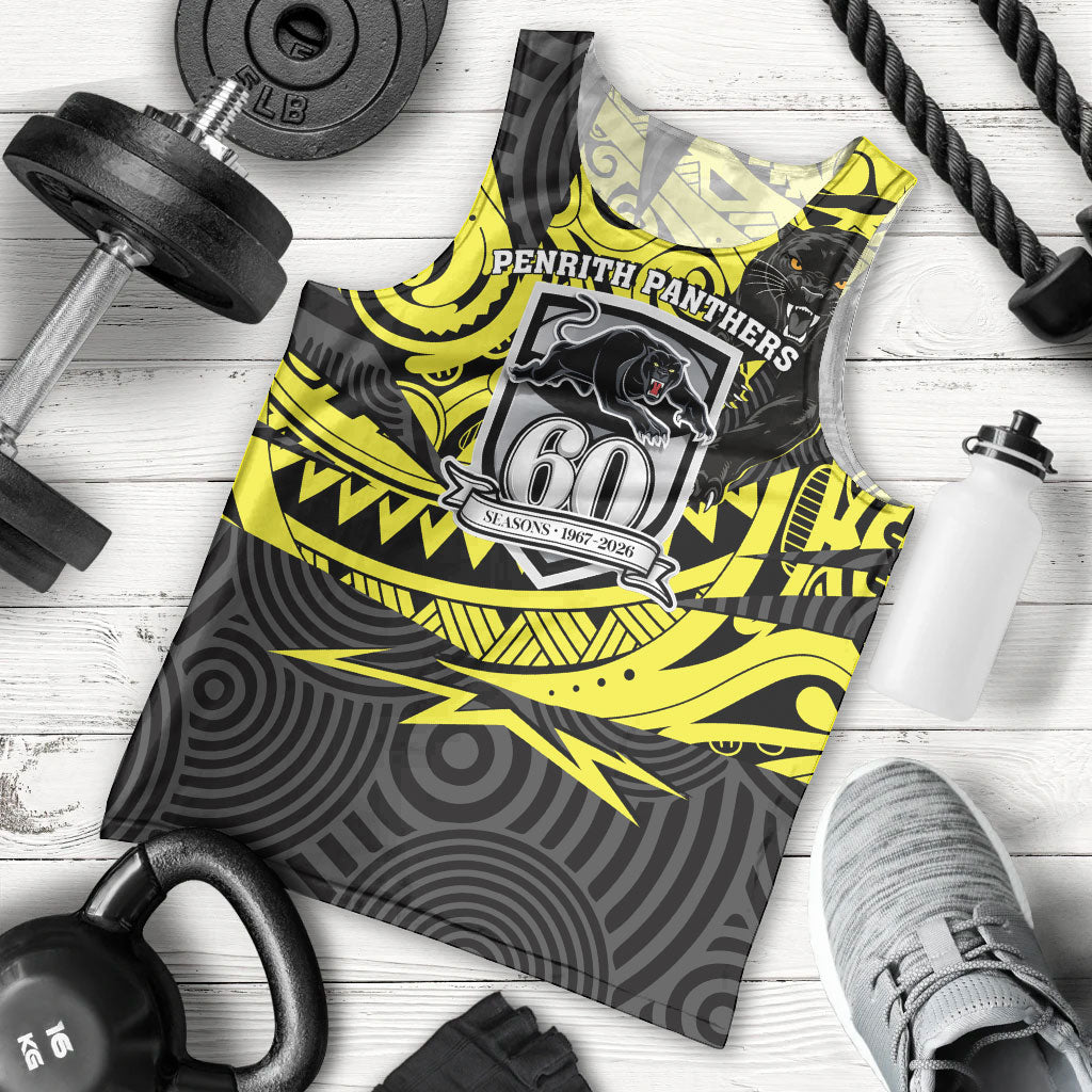 Custom Panthers Rugby 60th Anniversary Men Tank Top Penrith Polynesian Tribal Pattern - Traditional Tattoo