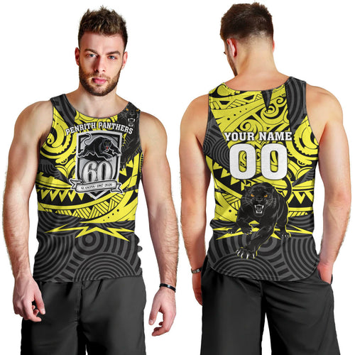 Custom Panthers Rugby 60th Anniversary Men Tank Top Penrith Polynesian Tribal Pattern - Traditional Tattoo