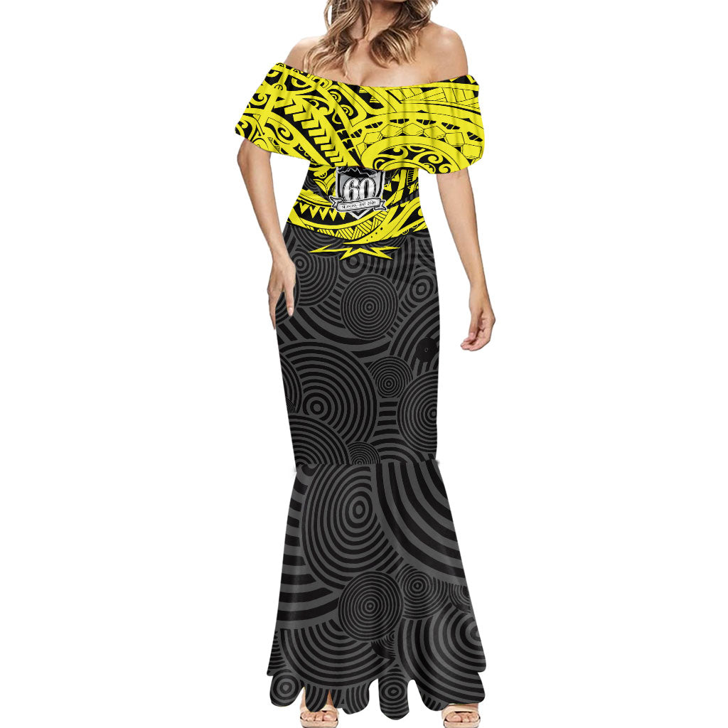 Custom Panthers Rugby 60th Anniversary Mermaid Dress Penrith Polynesian Tribal Pattern - Traditional Tattoo
