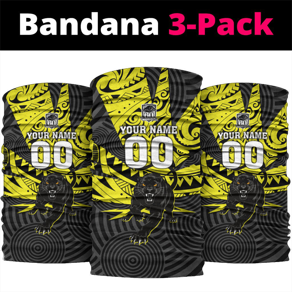 Custom Panthers Rugby 60th Anniversary Neck Gaiter Penrith Polynesian Tribal Pattern - Traditional Tattoo