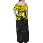 Custom Panthers Rugby 60th Anniversary Off Shoulder Maxi Dress Penrith Polynesian Tribal Pattern - Traditional Tattoo