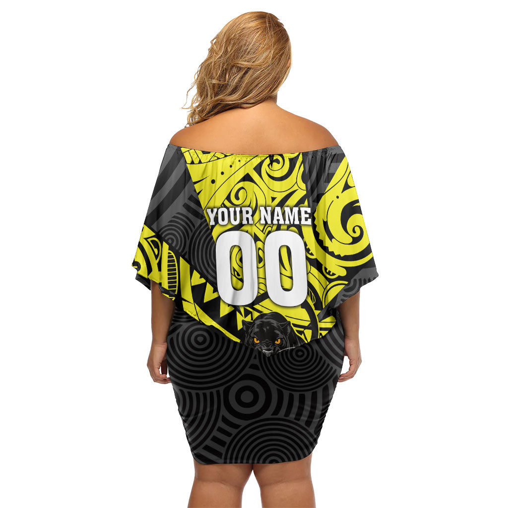 Custom Panthers Rugby 60th Anniversary Off Shoulder Short Dress Penrith Polynesian Tribal Pattern - Traditional Tattoo