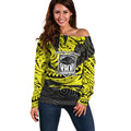 Custom Panthers Rugby 60th Anniversary Off Shoulder Sweater Penrith Polynesian Tribal Pattern - Traditional Tattoo