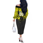 Custom Panthers Rugby 60th Anniversary Off The Shoulder Long Sleeve Dress Penrith Polynesian Tribal Pattern - Traditional Tattoo