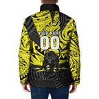 Custom Panthers Rugby 60th Anniversary Padded Jacket Penrith Polynesian Tribal Pattern - Traditional Tattoo