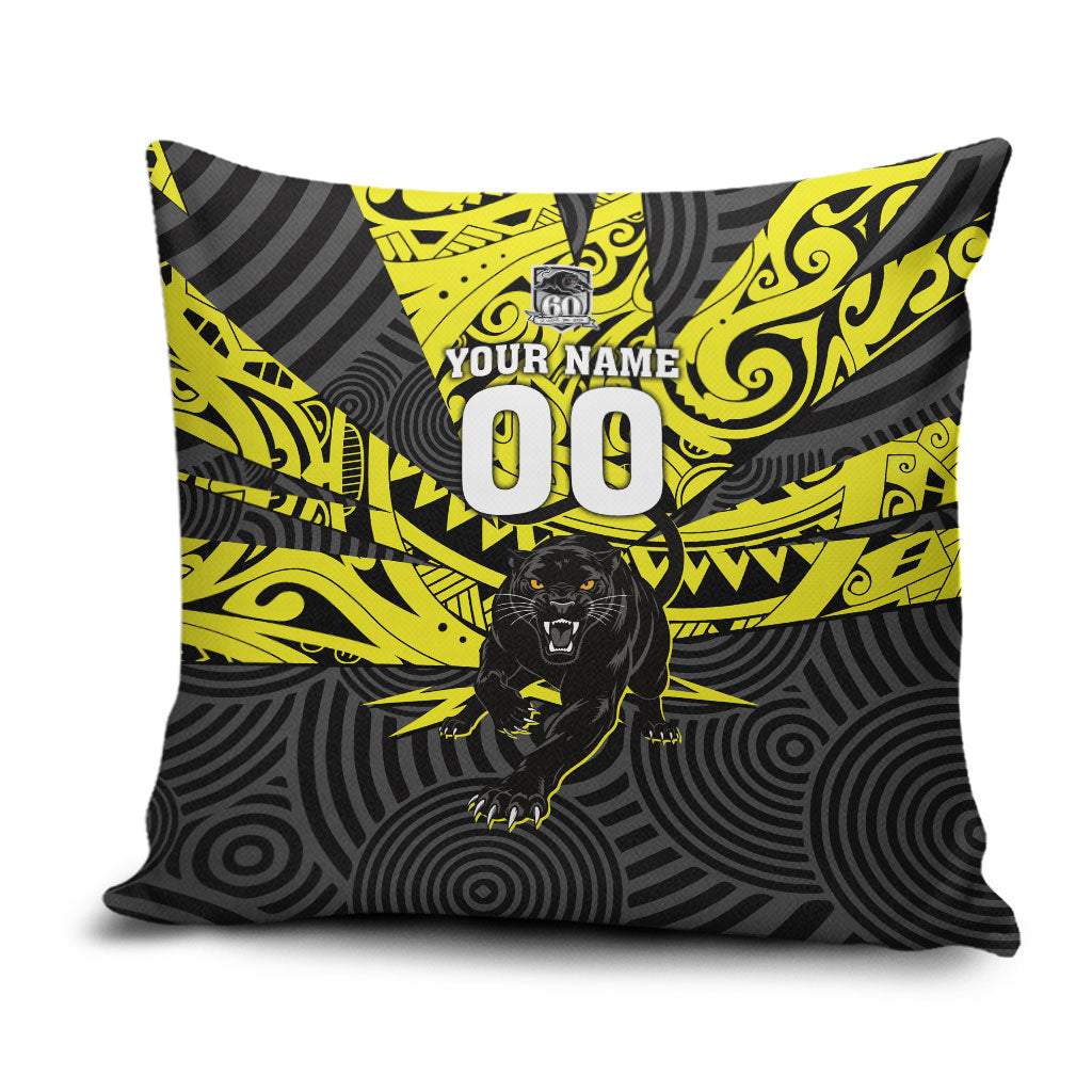 Custom Panthers Rugby 60th Anniversary Pillow Cover Penrith Polynesian Tribal Pattern - Traditional Tattoo