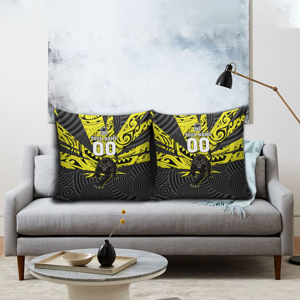 Custom Panthers Rugby 60th Anniversary Pillow Cover Penrith Polynesian Tribal Pattern - Traditional Tattoo