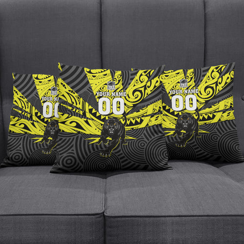 Custom Panthers Rugby 60th Anniversary Pillow Cover Penrith Polynesian Tribal Pattern - Traditional Tattoo
