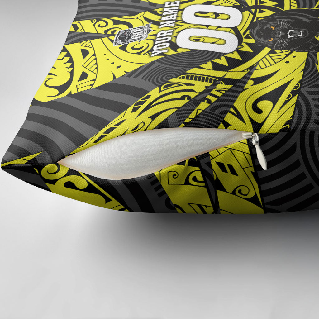 Custom Panthers Rugby 60th Anniversary Pillow Cover Penrith Polynesian Tribal Pattern - Traditional Tattoo
