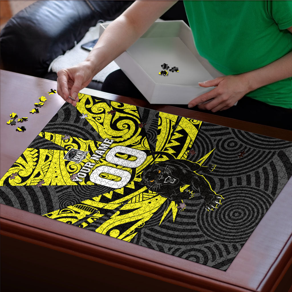 Custom Panthers Rugby 60th Anniversary Puzzle Penrith Polynesian Tribal Pattern - Traditional Tattoo