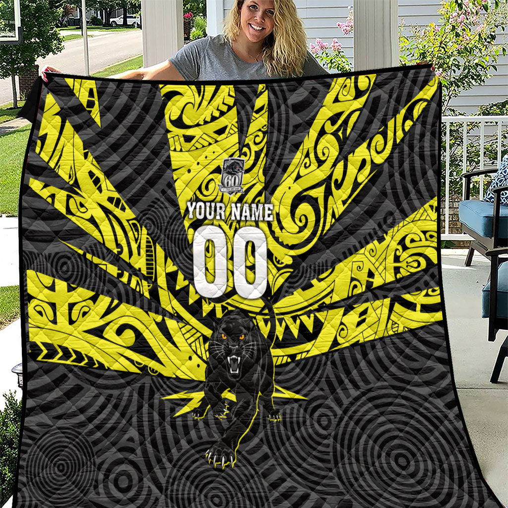 Custom Panthers Rugby 60th Anniversary Quilt Penrith Polynesian Tribal Pattern - Traditional Tattoo