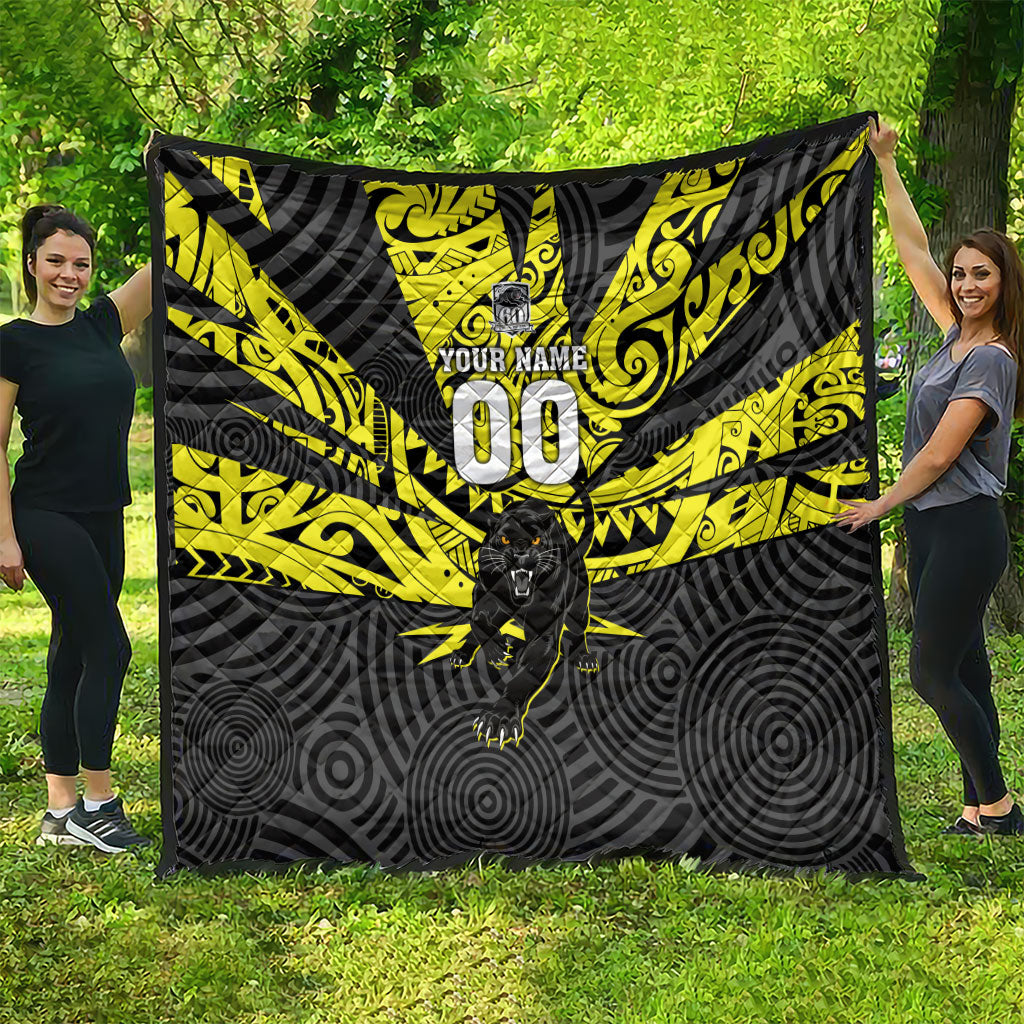 Custom Panthers Rugby 60th Anniversary Quilt Penrith Polynesian Tribal Pattern - Traditional Tattoo