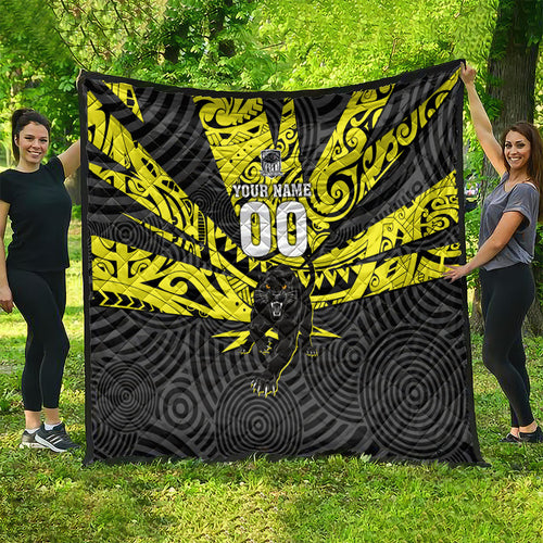 Custom Panthers Rugby 60th Anniversary Quilt Penrith Polynesian Tribal Pattern - Traditional Tattoo
