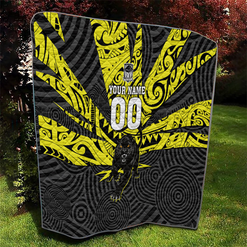 Custom Panthers Rugby 60th Anniversary Quilt Penrith Polynesian Tribal Pattern - Traditional Tattoo