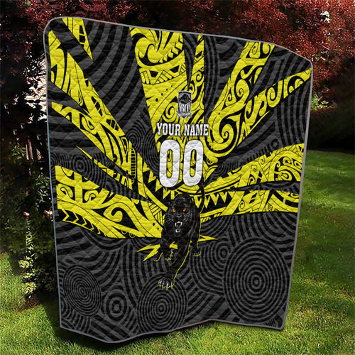 Custom Panthers Rugby 60th Anniversary Quilt Penrith Polynesian Tribal Pattern - Traditional Tattoo