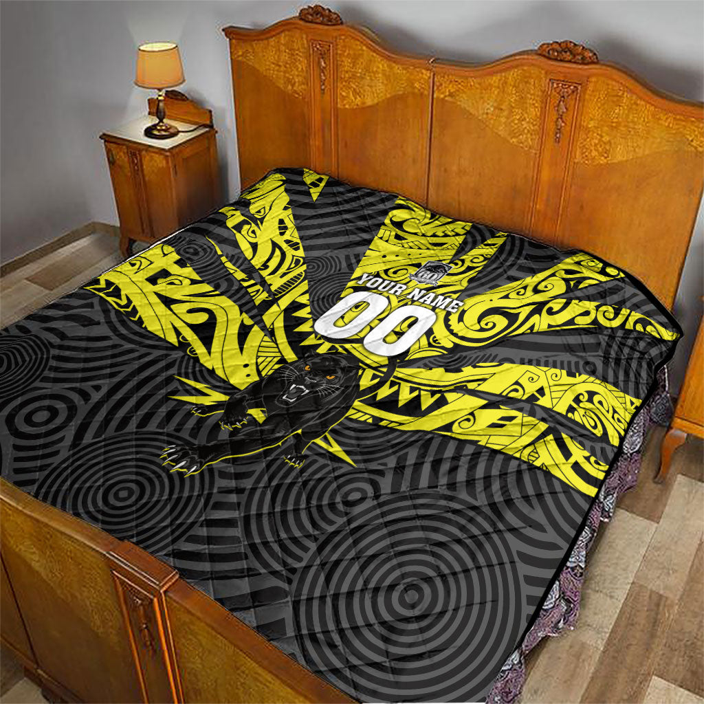 Custom Panthers Rugby 60th Anniversary Quilt Penrith Polynesian Tribal Pattern - Traditional Tattoo